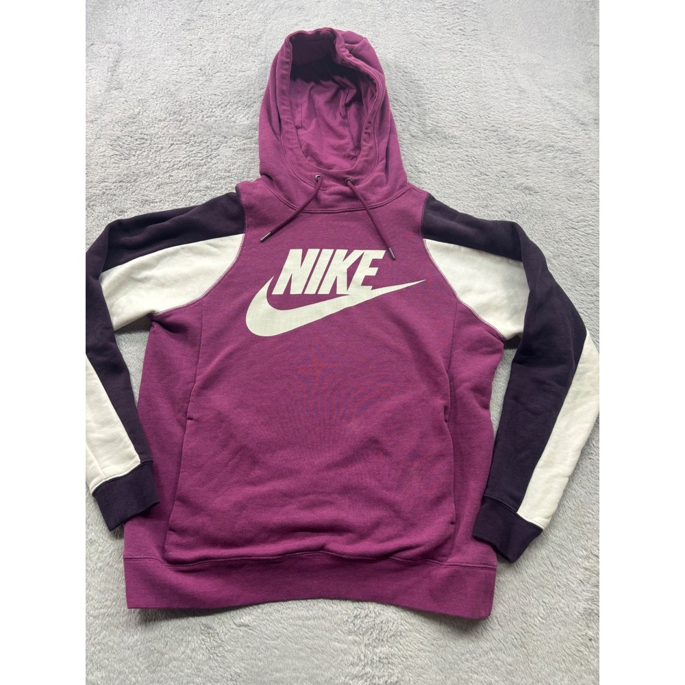 Nike Womens Colorblock Pullover Hoodie Purple Cream Logo‎ Sweatshirt Small